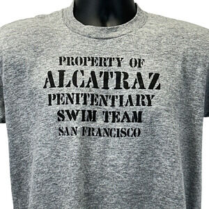 Vintage Alcatraz Swim Team T Shirt Mens L Large Gray 80s Penitentiary Prison